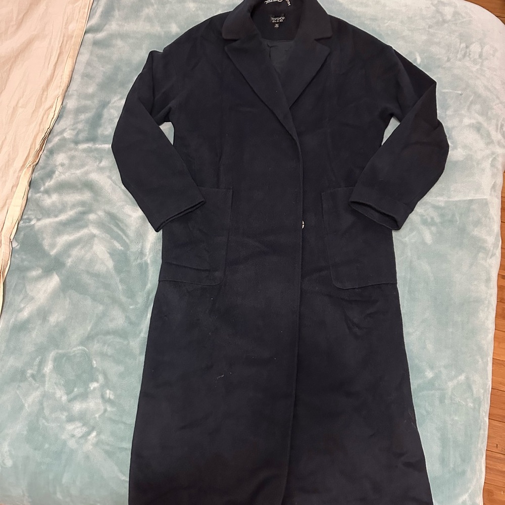 Topshop Navy Long Coat